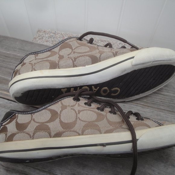 COACH Sneakers w/Tan-Brown Monogram on Fabric with Brown Leather trim - Picture 5 of 9